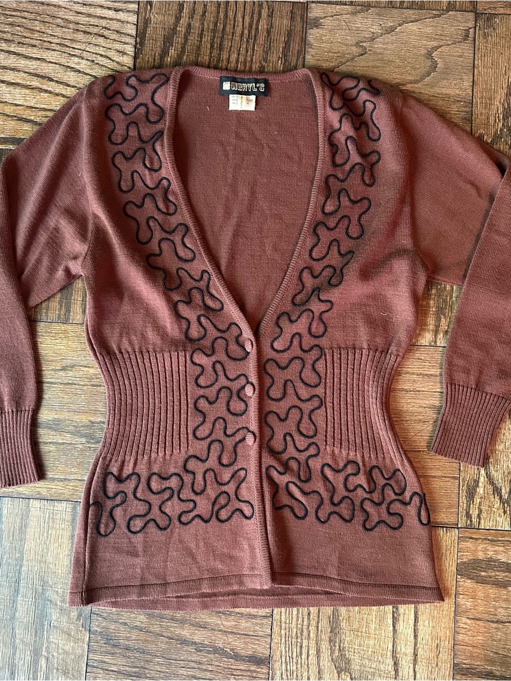Meryl’s Rust Brown Embroidered Button-Front Cardigan